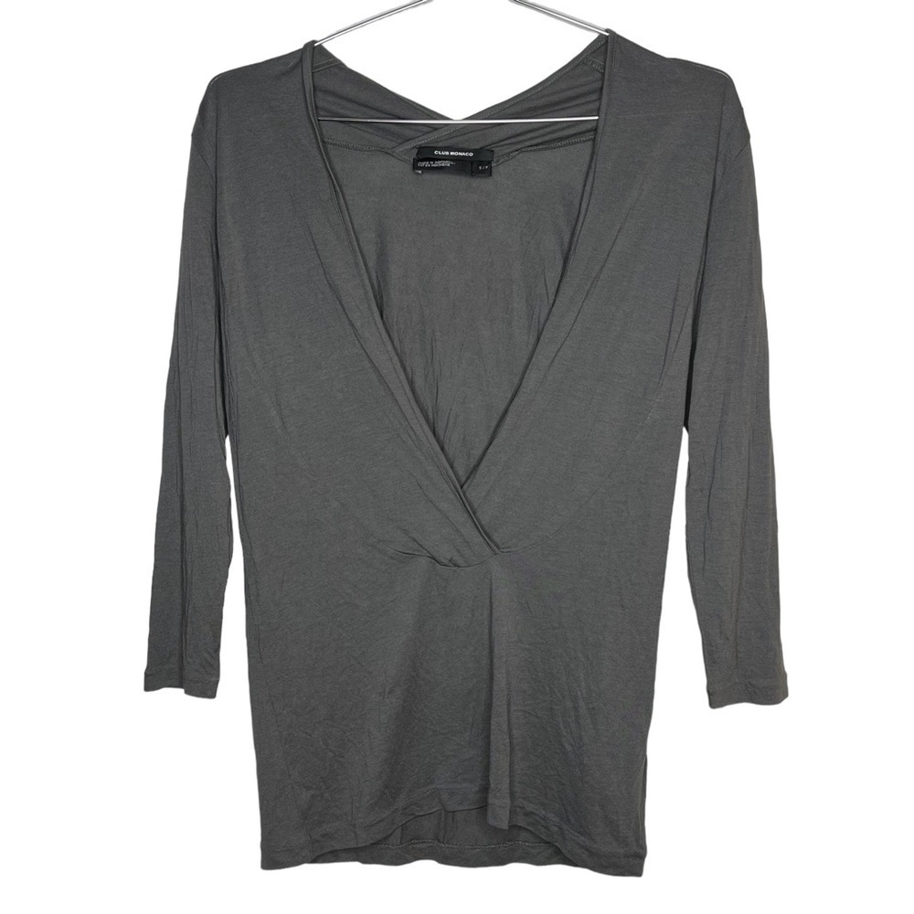 CLUB Monaco Silk Blend Top Deep V Band Neck 3/4 Sleeve Lightweight Minimalist